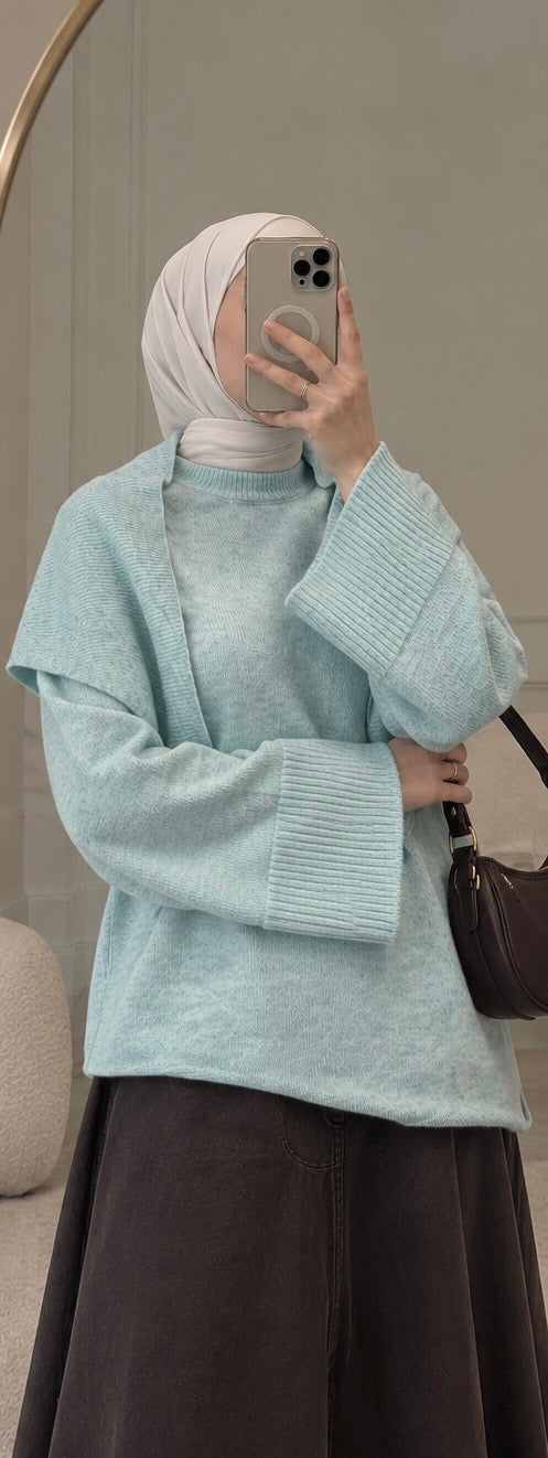 Oversize-Strickpullover mit Schulterdetail – Eisblau