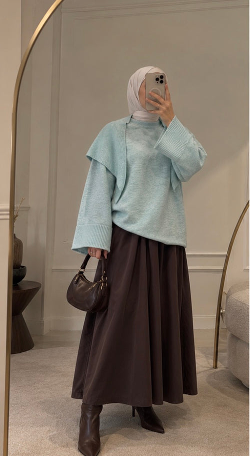 Oversize-Strickpullover mit Schulterdetail – Eisblau