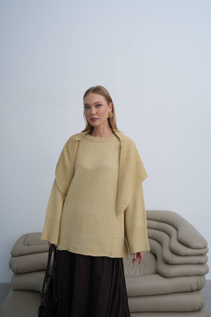 Oversize-Strickpullover mit Schulterdetail – Beige