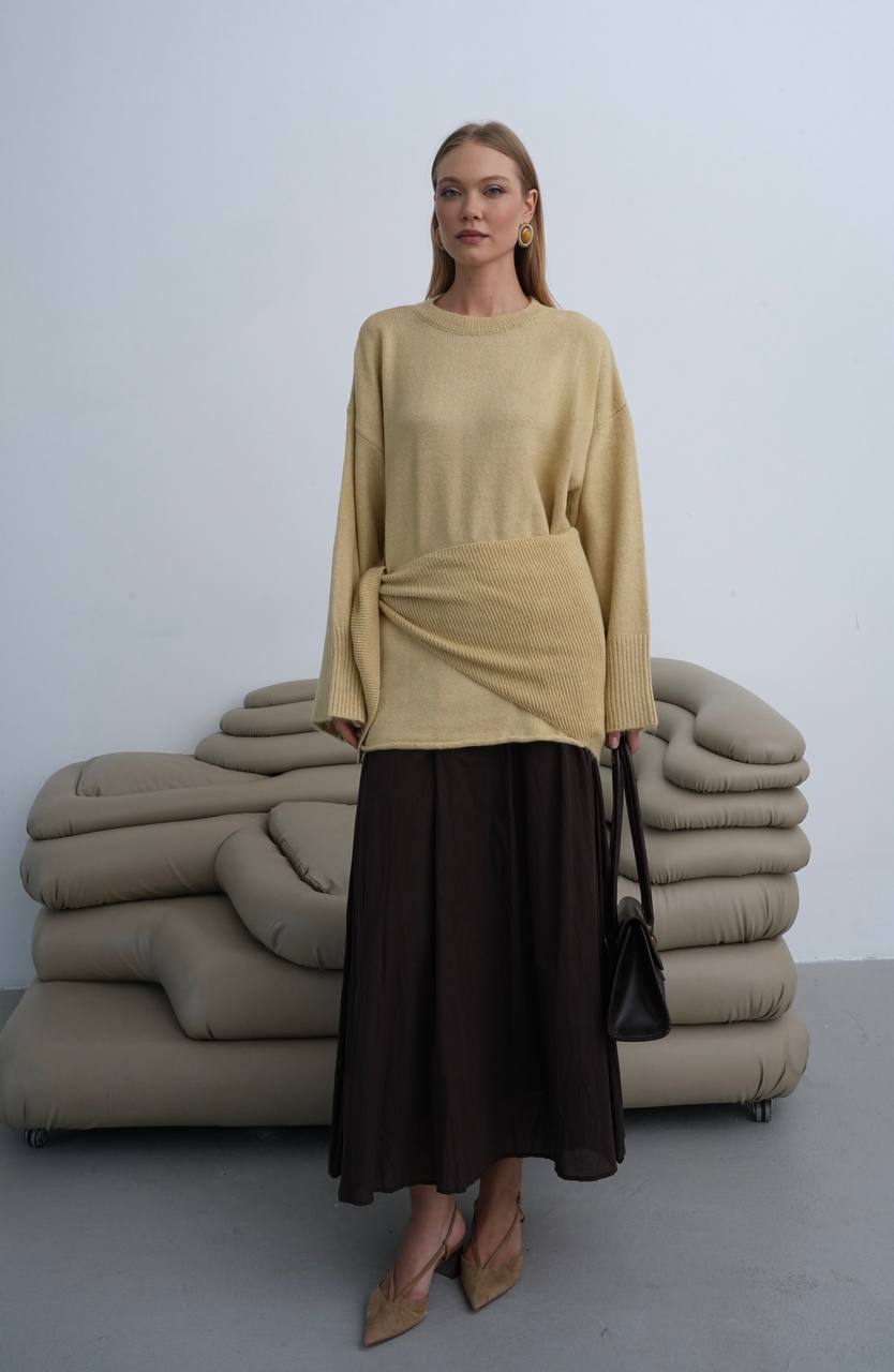 Oversize-Strickpullover mit Schulterdetail – Beige