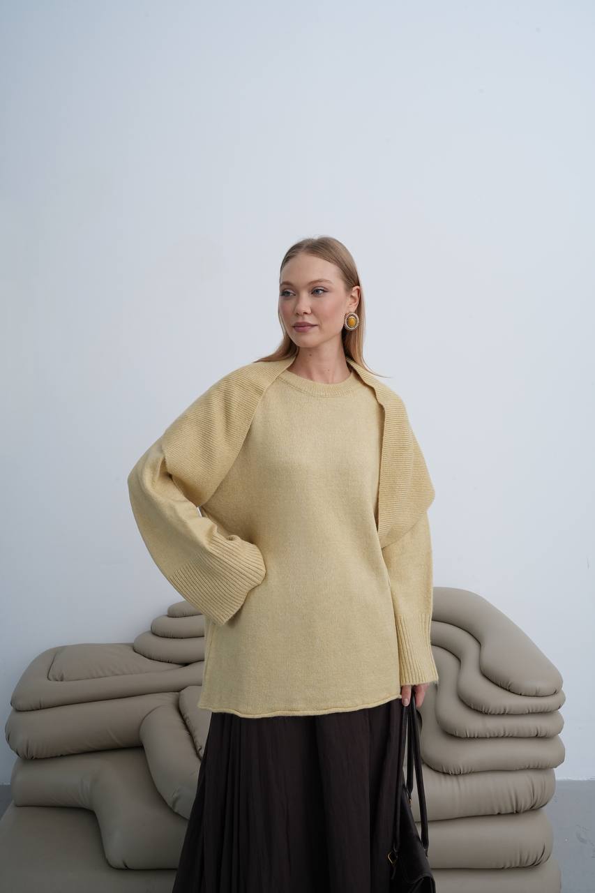 Oversize-Strickpullover mit Schulterdetail – Beige
