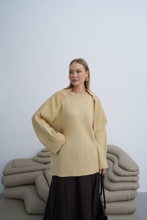 Oversize-Strickpullover mit Schulterdetail – Beige