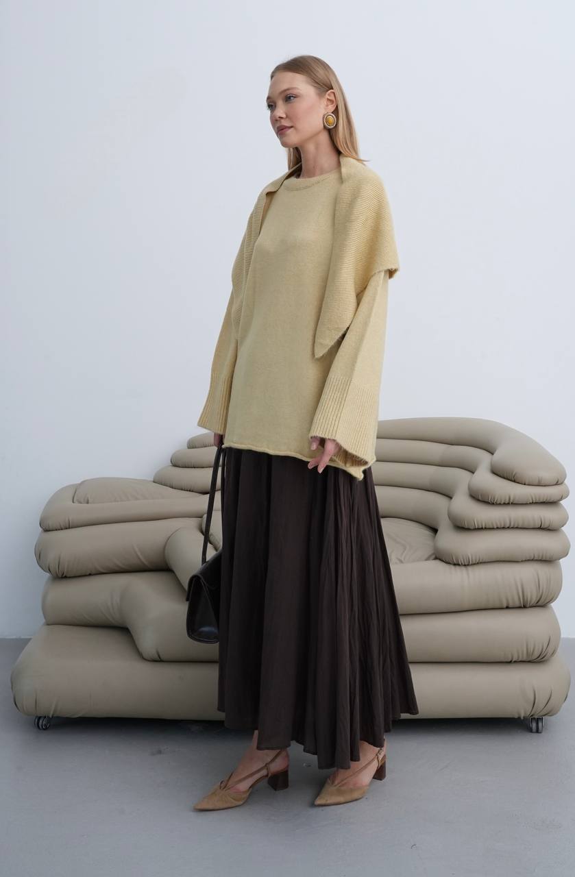 Oversize-Strickpullover mit Schulterdetail – Beige