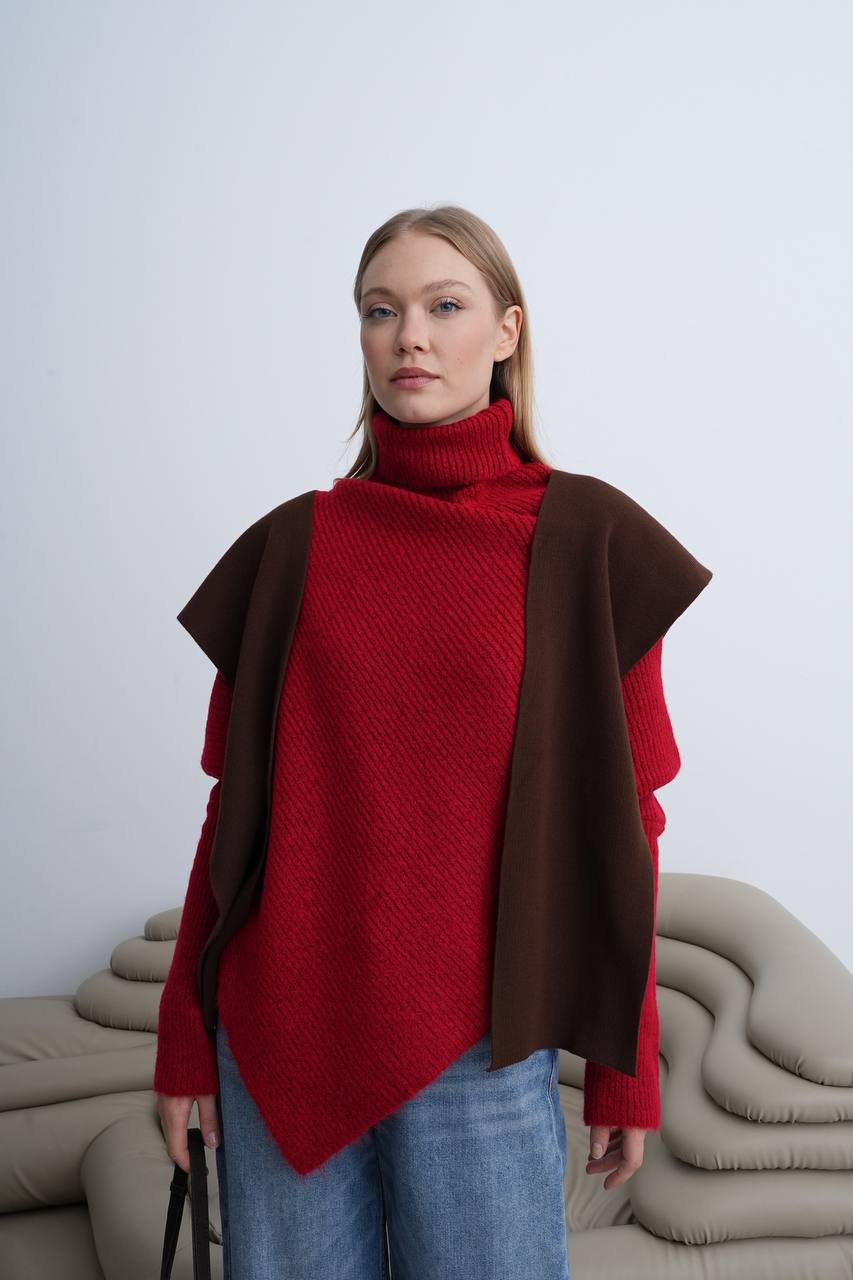 Rollkragenpullover mit asymmetrischem Saum – Rot