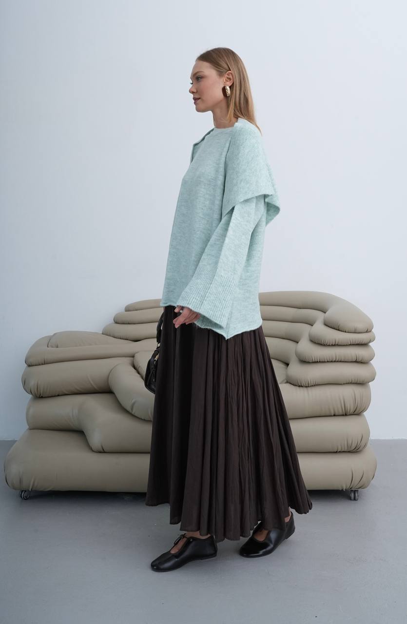 Oversize-Strickpullover mit Schulterdetail – Eisblau