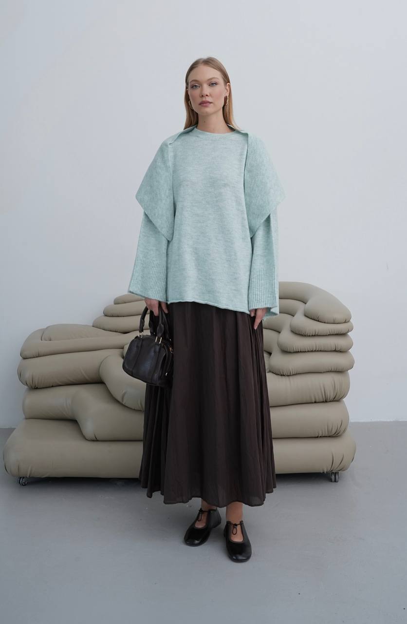 Oversize-Strickpullover mit Schulterdetail – Eisblau