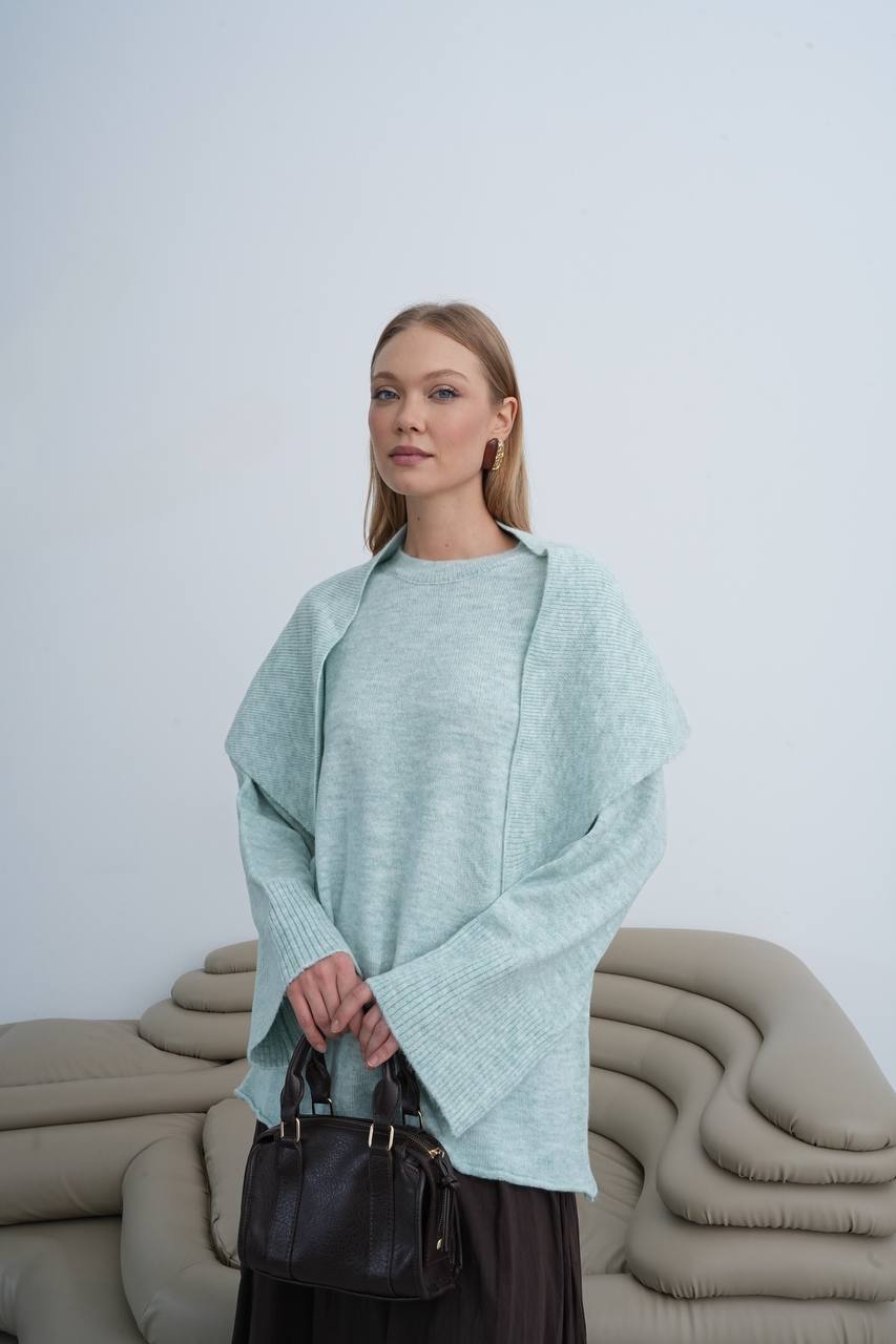 Oversize-Strickpullover mit Schulterdetail – Eisblau