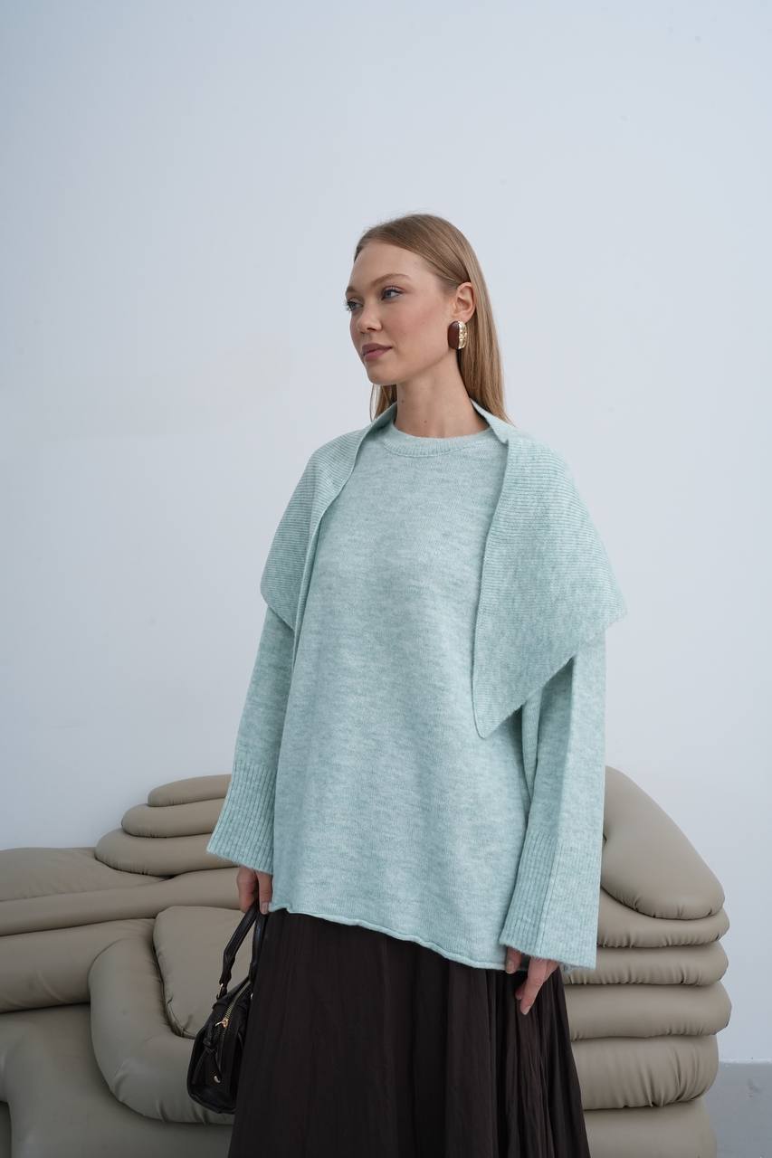 Oversize-Strickpullover mit Schulterdetail – Eisblau