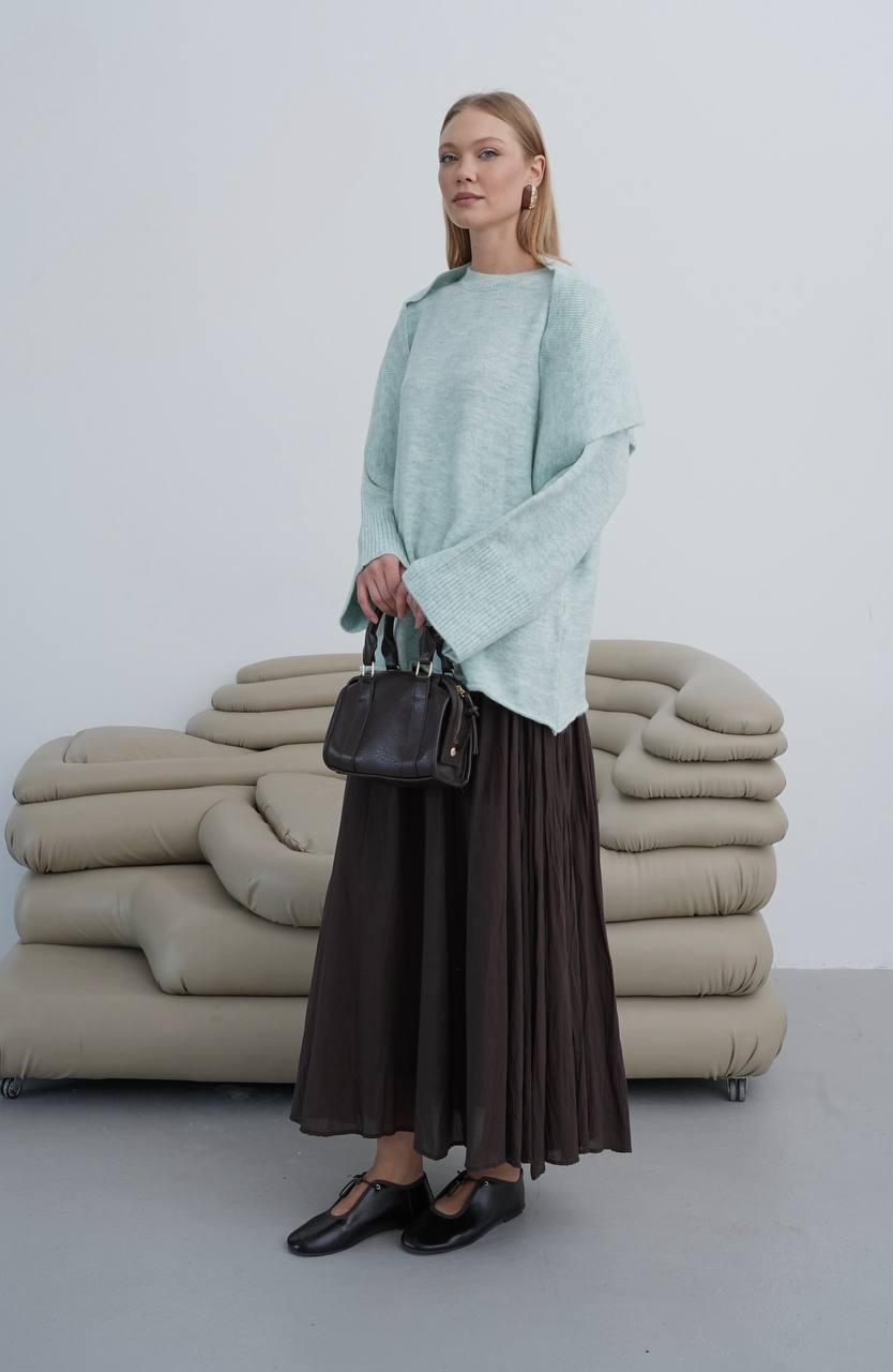 Oversize-Strickpullover mit Schulterdetail – Eisblau