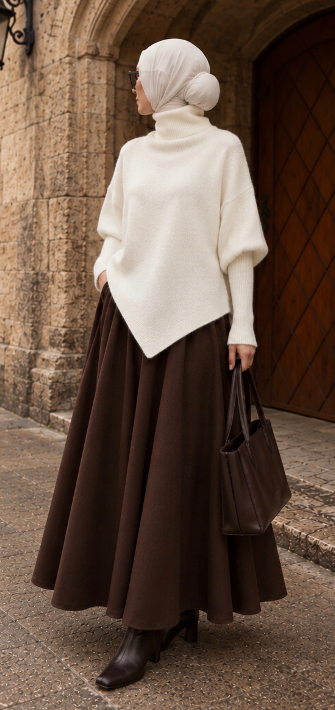 Rollkragenpullover mit asymmetrischem Saum – Weiß