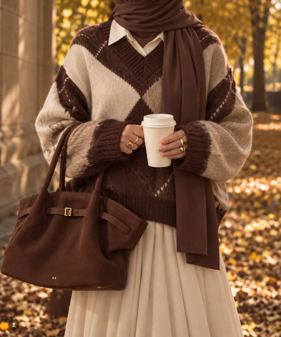 Strickpullover mit Rautenmuster – Braun & Beige